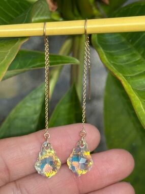 Swarovski Crystal Aurora Borealis Baroque 2” Chain Threader Earrings ONE pair